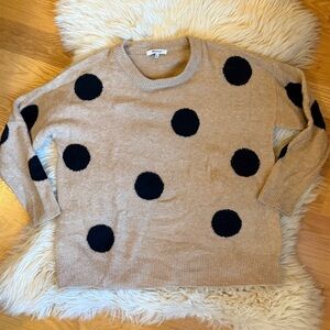 Madewell Tan and Black Crew Neck Sweater with Polka Dots